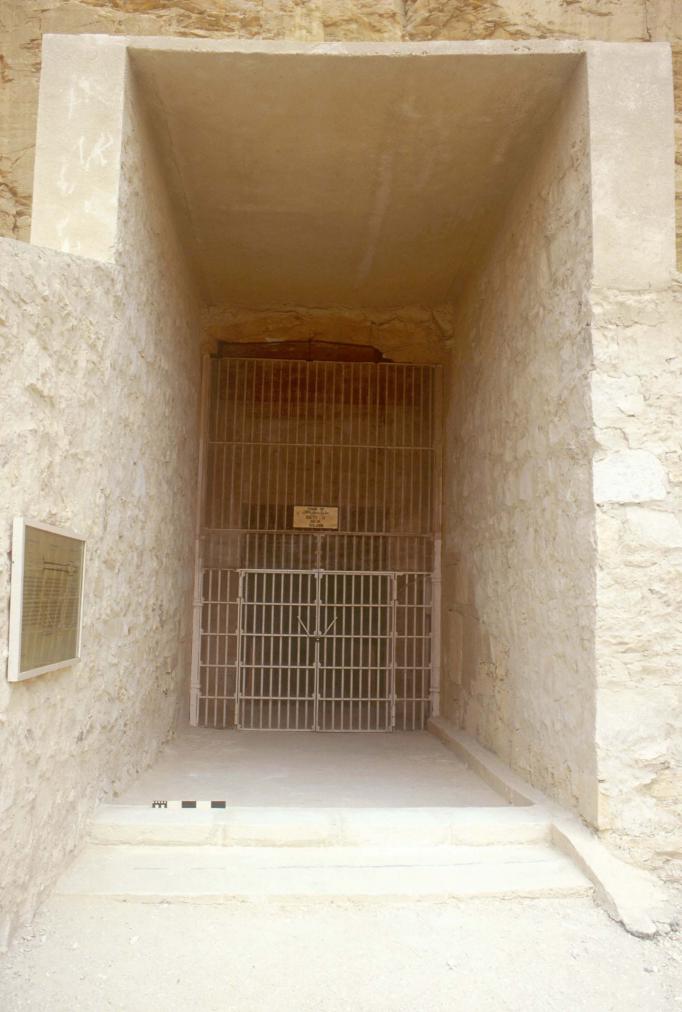 General view of the tomb entrance with modern covering for flood protection.