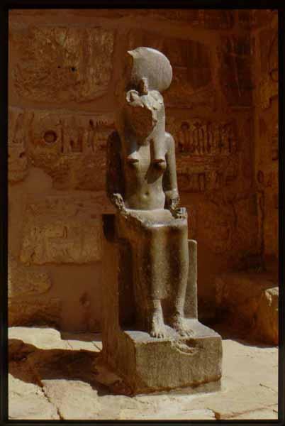 Madinat Habu, Rameses III Memorial temple, East High Gate, south side, Sakhmet statue.