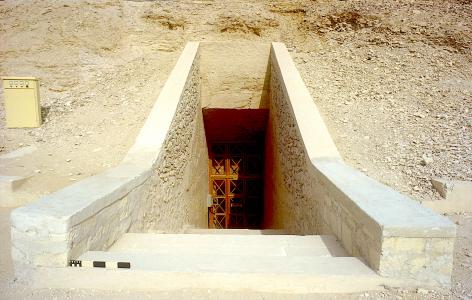 Tomb entrance, with modern revetments and steps.
